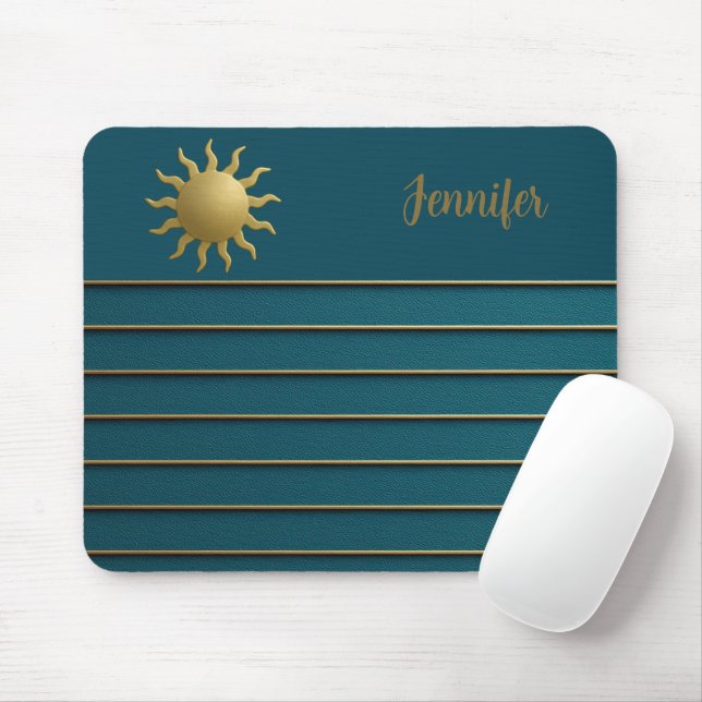 Tapis De Souris Soleil rayonnant sur Turquoise (Avec souris)