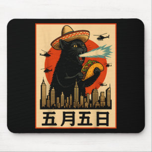 Tapis De Souris Sombrero kaiju chat taco drôle cinco de mayo rétro