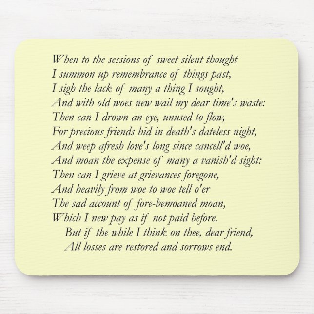 Tapis De Souris Sonnet # 30 par William Shakespeare (Devant)