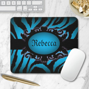 Tapis De Souris Sophistiqué turquoise Zebra Imprimer monogramme