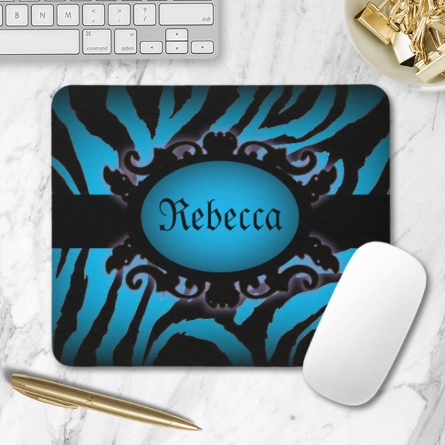 Tapis De Souris Sophistiqué turquoise Zebra Imprimer monogramme (Sophisticated turquoise Zebra Print monogram Mouse Pad)