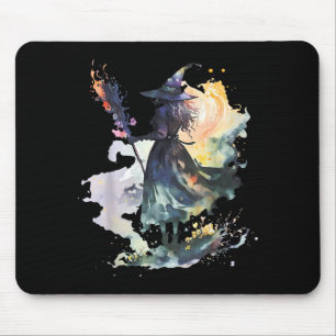 Tapis De Souris Sorcière Aquarelle Halloween Automne Art Peinture