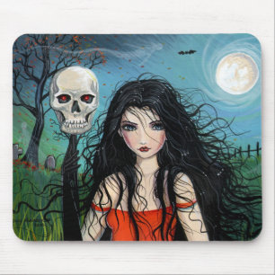Tapis de souris sorcière d'Halloween et crâne