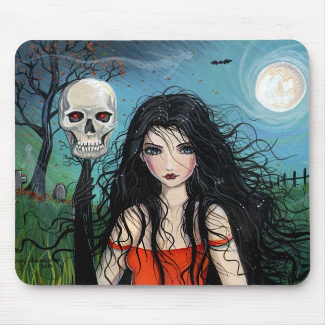 Tapis de souris sorcière d'Halloween et crâne (Devant)