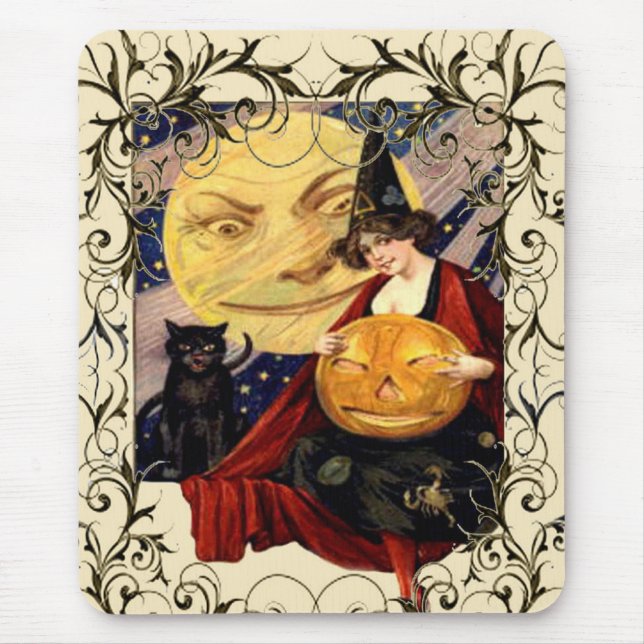 Tapis De Souris Sorcière et chat noir Mousepad (Devant)