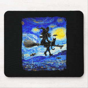 Tapis De Souris Sorcière Halloween Starry Night Van Gogh Aesthétiq