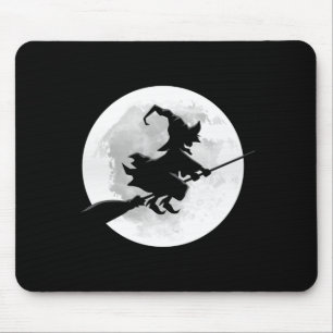 Tapis De Souris Sorcière sur balai avec lune pleine design drôle p