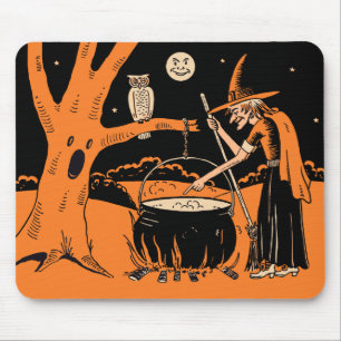 Tapis De Souris sorcière vintage de Halloween des années 1940 av