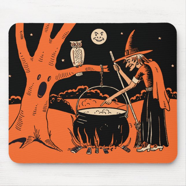 Tapis De Souris sorcière vintage de Halloween des années 1940 avec (Devant)