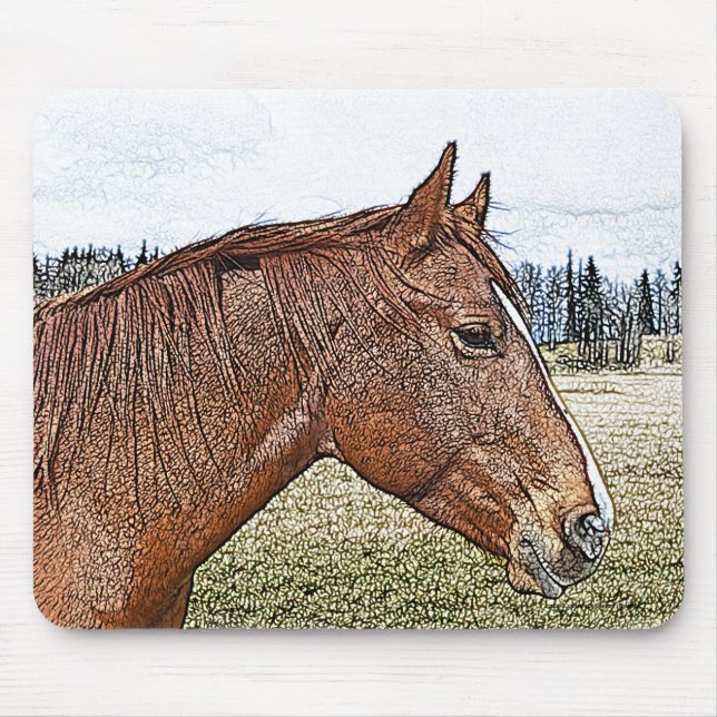 Tapis De Souris Sorrel Horse Portrait Equine Art Illustration (Devant)