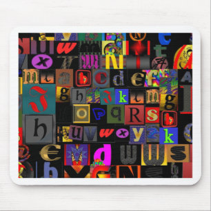 Tapis De Souris Soupe Alphabet, lettres mosaïque design, colorfu a