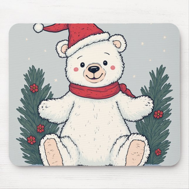 Tapis De Souris Souris à l'ours de Noël la plus fine (Devant)