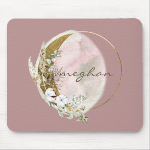 Tapis De Souris Souris à monogramme de lune en or rose avec nom en