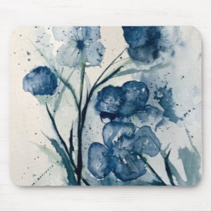 Tapis De Souris Souris avec peinture florale bleue