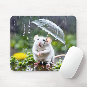 Tapis De Souris Souris Blanche Sous Parapluie