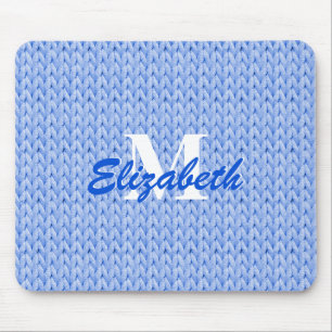 Tapis De Souris Souris bleue Tricot avec initiales