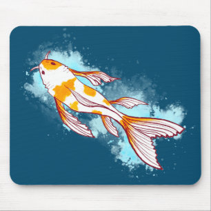 Tapis De Souris Souris colorée Koi Poisson dans l'eau bleue Illust