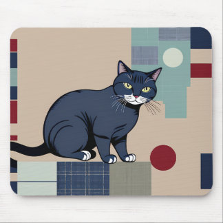 Tapis De Souris Souris d'art de chat noir géométrique