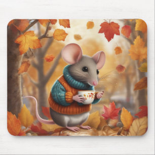 Tapis De Souris Souris d'automne adorable avec Feuilles colorés