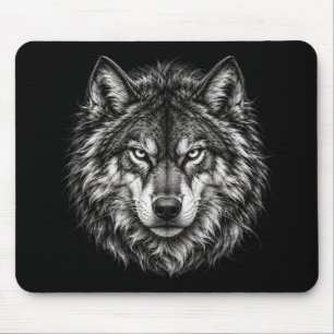 Tapis De Souris Souris de jeu avec tête de loup noir et blanc en d