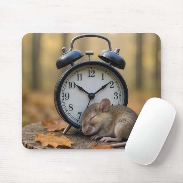 Tapis De Souris Souris dormant à côté d'un réveil (Avec souris)