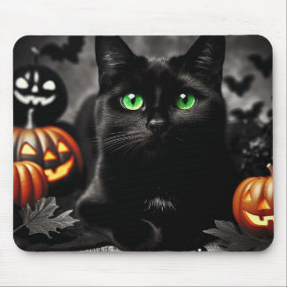 Tapis De Souris Souris éffrayante Halloween Chat noir