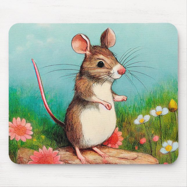 Tapis De Souris Souris En Fleurs Mousepad (Devant)