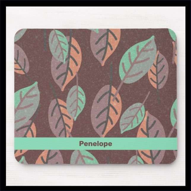 Tapis De Souris Souris Feuille orange et violet moderne Mint Green (Créateur téléchargé)
