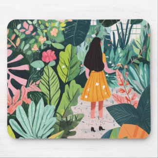 Tapis De Souris Souris, fille dans le jardin