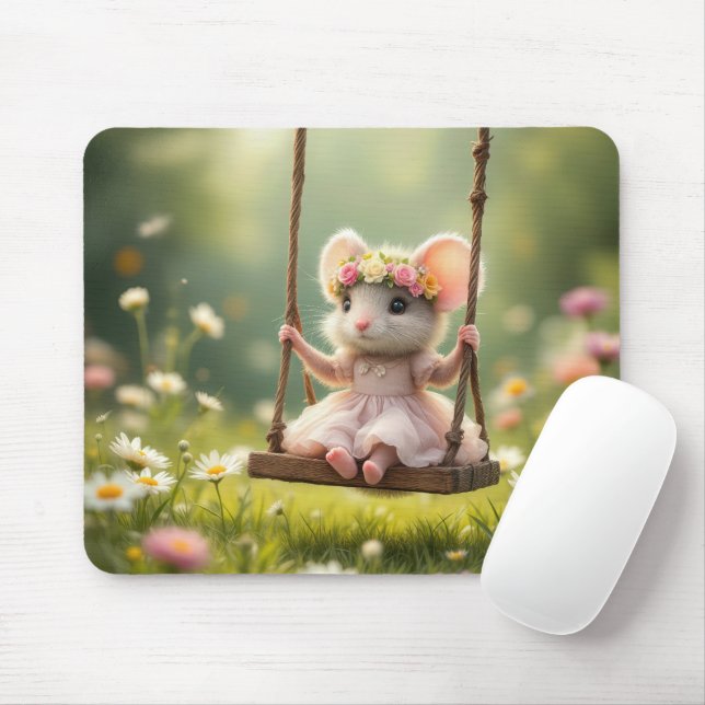 Tapis De Souris Souris fille mignonne sur une aile (Avec souris)
