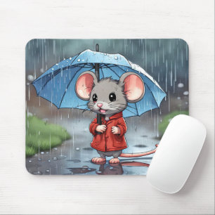 Tapis De Souris Souris Gris Avec Parapluie En Pluie