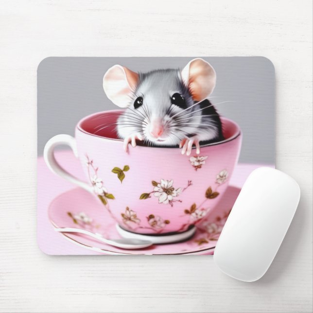 Tapis De Souris Souris Gris Dans Tea (Avec souris)
