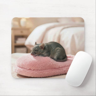 Tapis De Souris Souris grise dormant sur une chausson rose