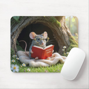 Tapis De Souris Souris lisant un livre rouge sur une couverture