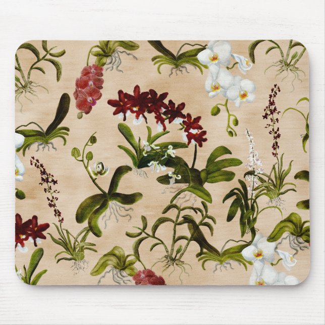 Tapis De Souris Souris - Motif orchidée en beige (Devant)