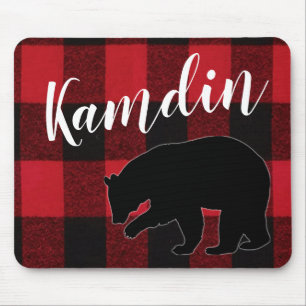 Tapis De Souris Souris personnalisée Rouge Buffle Plaid Ours Blac