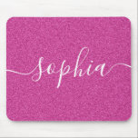 Tapis De Souris Souris Pink Script Parties scintillant<br><div class="desc">Parties scintillant rose avec nom dans la calligraphie script.</div>