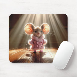 Tapis De Souris Souris portant une robe rose et des chaussons