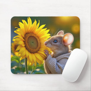 Tapis De Souris Souris qui sent un tournesol