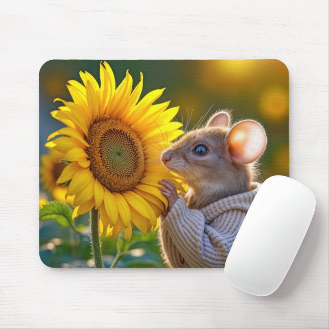 Tapis De Souris Souris qui sent un tournesol (Avec souris)