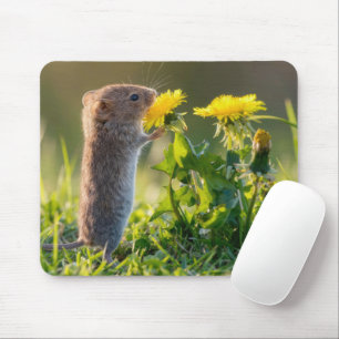 Tapis De Souris Souris sentant un pissenlit jaune