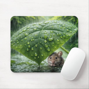 Tapis De Souris Souris sous une feuille mouillée