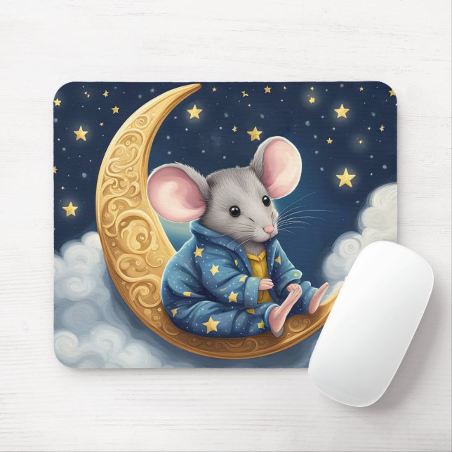 Tapis De Souris Souris Sur Crescent Moon (Avec souris)