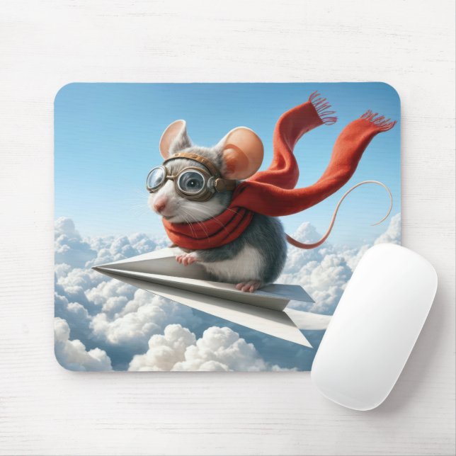 Tapis De Souris Souris volant un avion en papier (Avec souris)