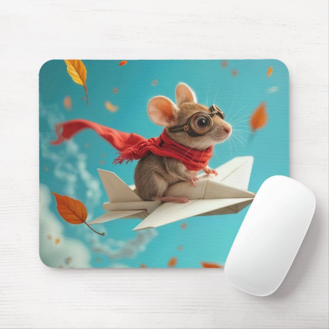 Tapis De Souris Souris volant un avion en papier (Avec souris)