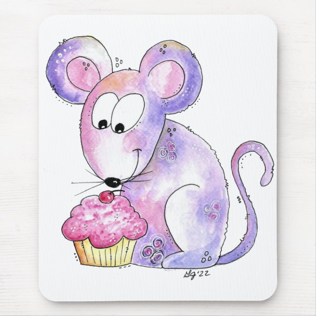 Tapis De Souris Souris Whimsical mignonne avec Cupcake (Devant)