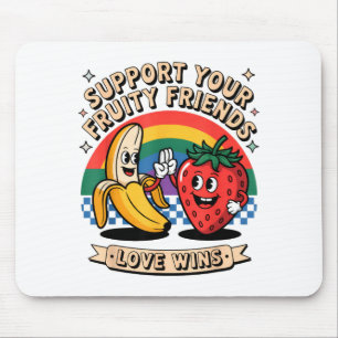 Tapis De Souris Soutenez vos amis fruités Arc-en-ciel Rétro Fierté