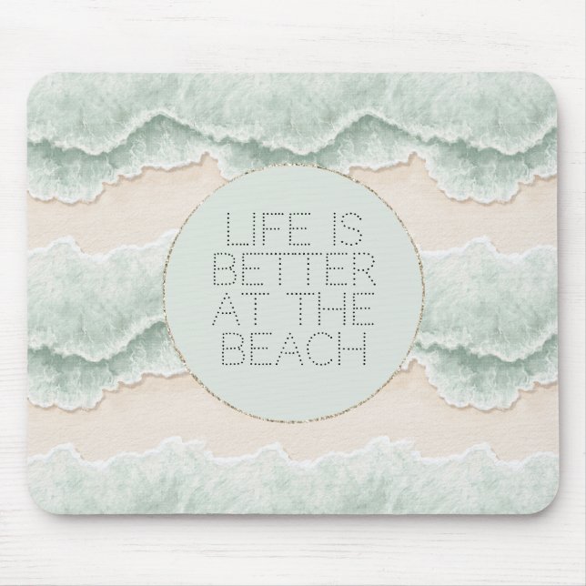Tapis De Souris Soyez Heureux Mint Circle Beach Aqua Waves (Devant)