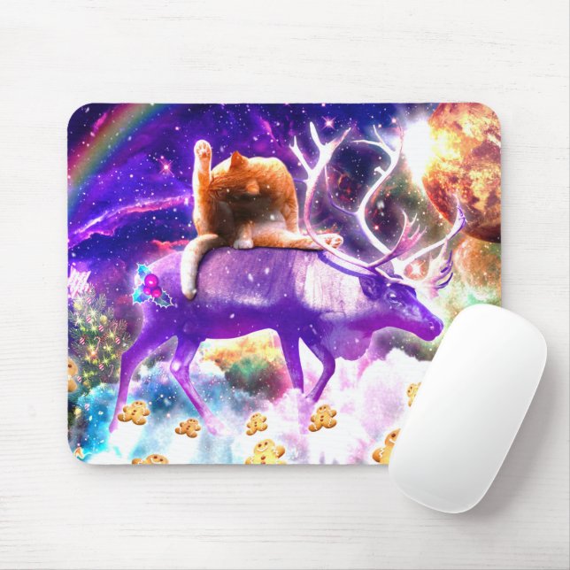 Tapis De Souris Space cat licking itself (Avec souris)