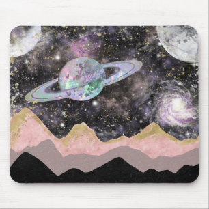 Tapis De Souris Space Mountains Gold Starry Sky Galaxy Planètes